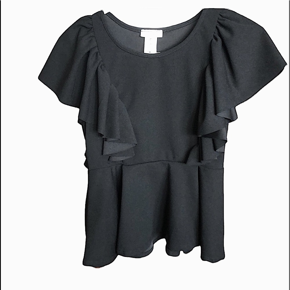 New w/o tags - Top Chic - Black Ruffle Blouse Size Small